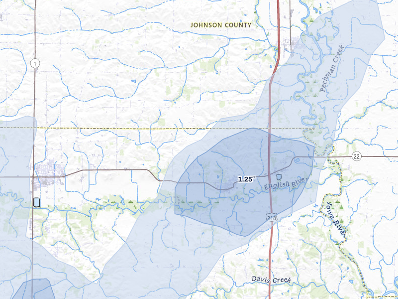 NEXRAD radar-signature map of the hail over Riverside, IA