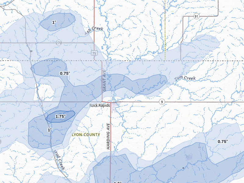 NEXRAD radar-signature map of the hail over Rock Rapids, IA