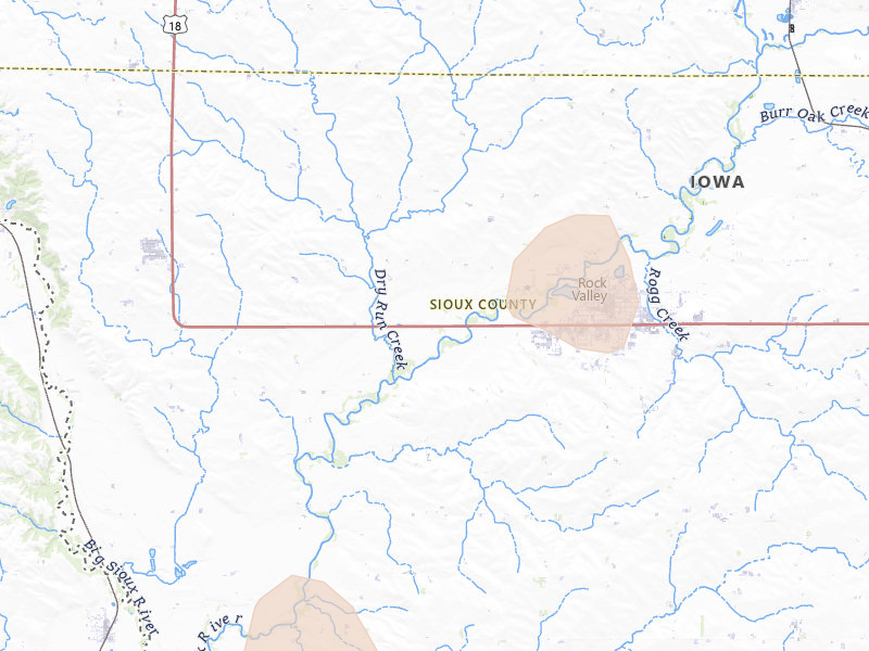 Radar-estimated hail-size map of the storm over Rock Valley, IA on May 18, 2026