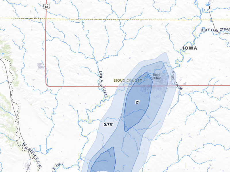 NEXRAD radar-signature map of the hail storm over Rock Valley, IA on May 18, 2026
