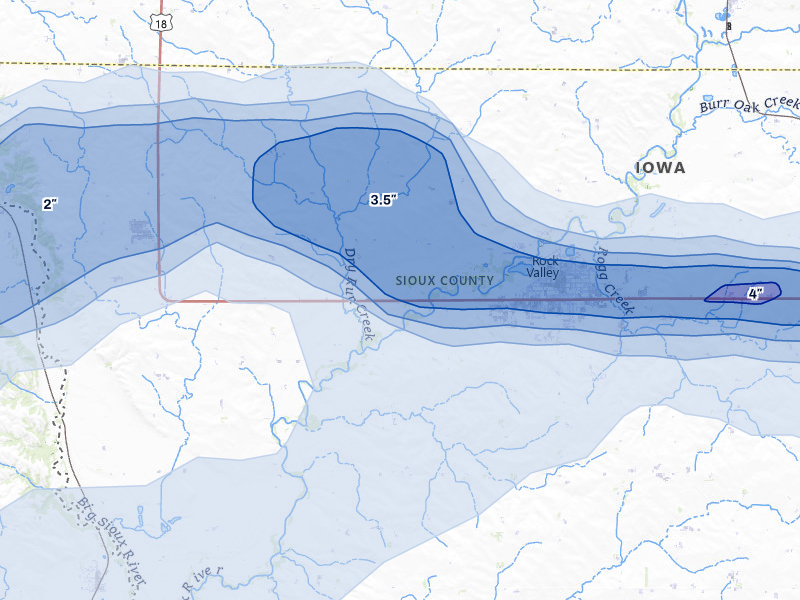 NEXRAD radar-signature map of the hail storm over Rock Valley, IA on Jun 27, 2026