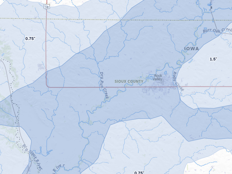 NEXRAD radar-signature map of the hail storm over Rock Valley, IA on Jun 29, 2026