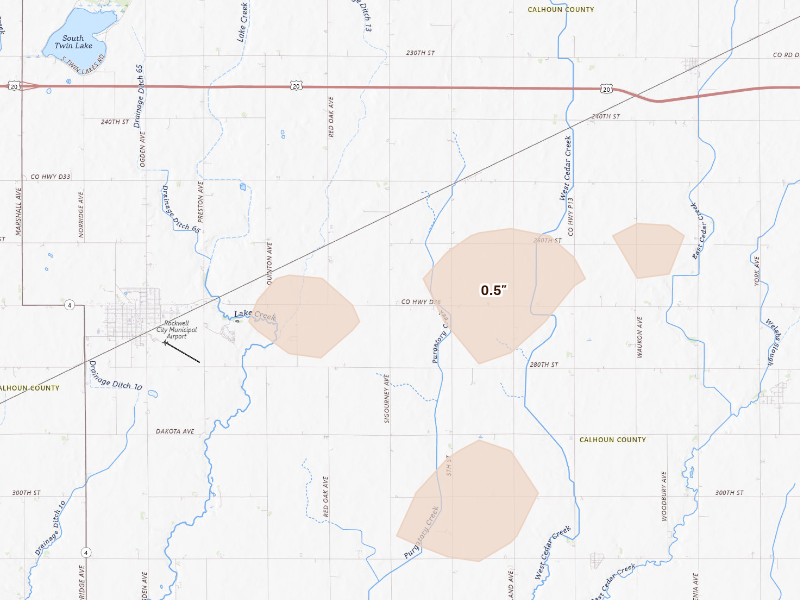 Radar-estimated hail-size map of the storm over Rockwell City, IA