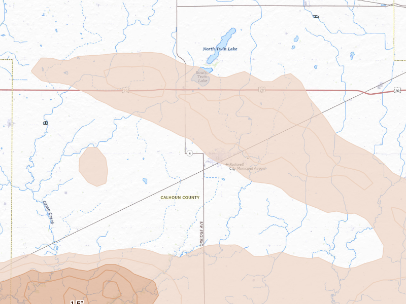 Radar-estimated hail-size map of the storm over Rockwell City, IA on Oct 8, 2026