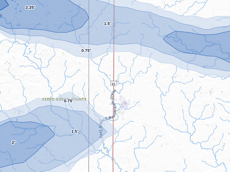 NEXRAD radar-signature map of the hail storm over Rockwell, IA on May 15, 2026