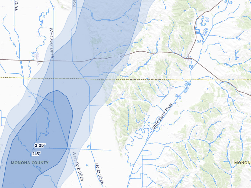 NEXRAD radar-signature map of the hail storm over Rodney, IA on Jun 30, 2026