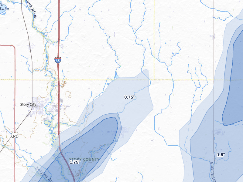 NEXRAD radar-signature map of the hail storm over Roland, IA on Jul 2, 2026