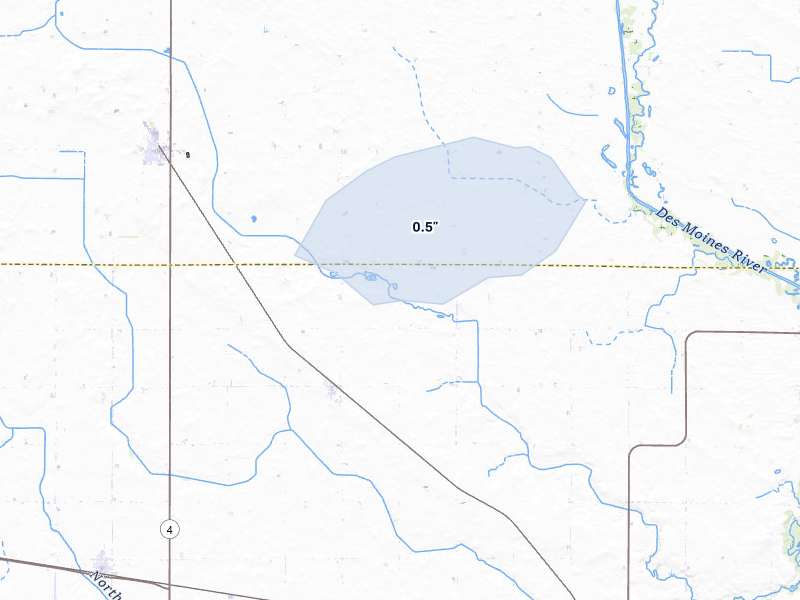 NEXRAD radar-signature map of the hail storm over Rolfe, IA on May 17, 2026