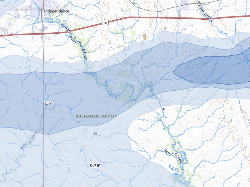 NEXRAD radar-signature map of the hail over Rowley, IA