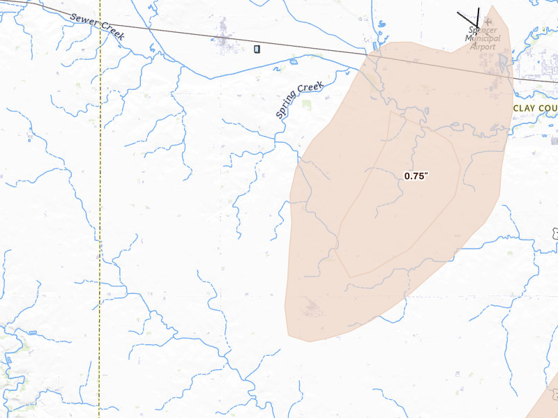 Radar-estimated hail-size map of the storm over Royal, IA on Apr 13, 2026