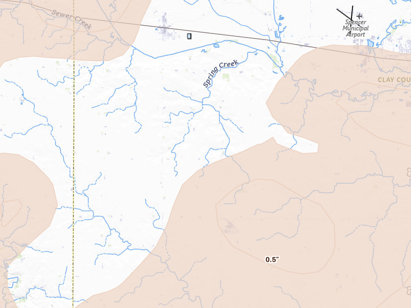 Radar-estimated hail-size map of the storm over Royal, IA on May 17, 2026