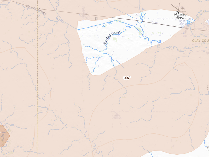 Radar-estimated hail-size map of the storm over Royal, IA on Jun 27, 2026