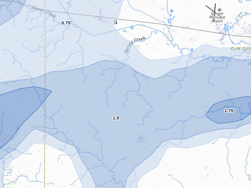 NEXRAD radar-signature map of the hail storm over Royal, IA on Jun 27, 2026