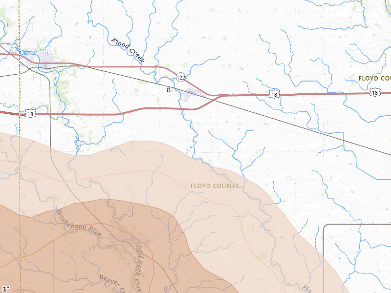Radar-estimated hail-size map of the storm over Rudd, IA on May 15, 2026