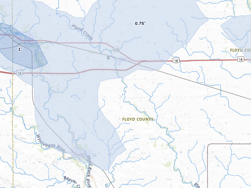 NEXRAD radar-signature map of the hail storm over Rudd, IA on Jun 28, 2026