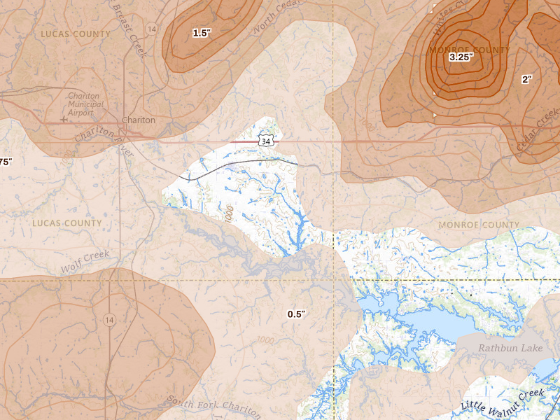 Radar-estimated hail-size map of the storm over Russell, IA on Jun 11, 2026