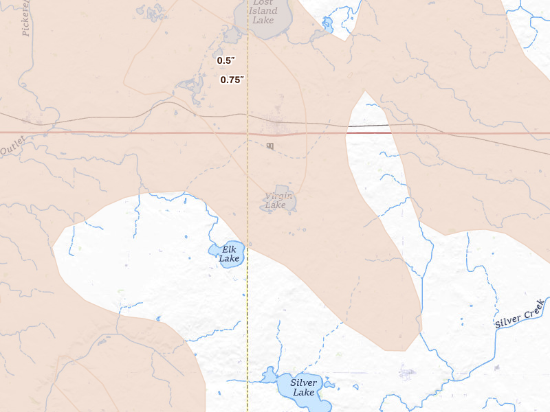 Radar-estimated hail-size map of the storm over Ruthven, IA on May 17, 2026