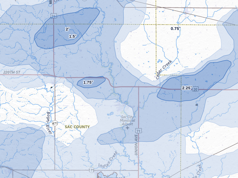 NEXRAD radar-signature map of the hail storm over Sac City, IA on May 15, 2026