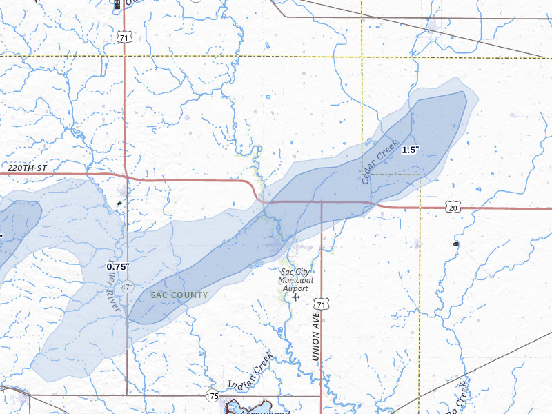 NEXRAD radar-signature map of the hail storm over Sac City, IA on Jun 27, 2026