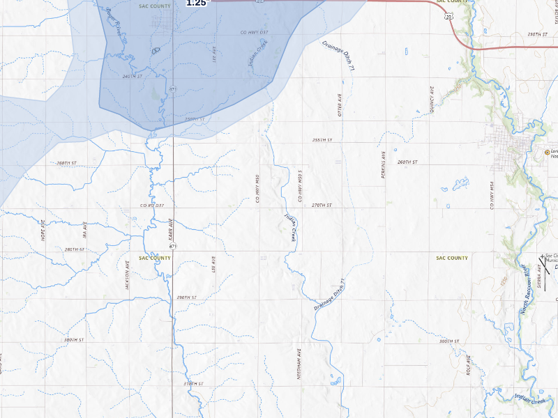 NEXRAD radar-signature map of the hail storm over Sac City, IA on Aug 12, 2026