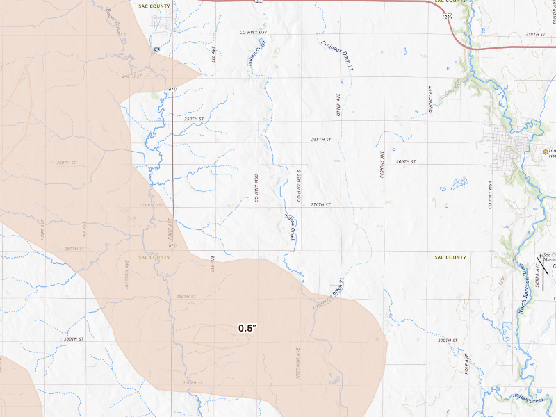 Radar-estimated hail-size map of the storm over Sac City, IA