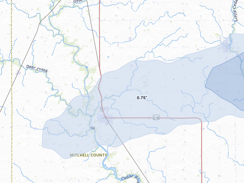 NEXRAD radar-signature map of the hail over Saint Ansgar, IA
