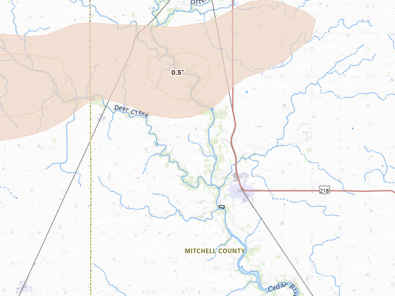 Radar-estimated hail-size map of the storm over Saint Ansgar, IA on Sep 1, 2026