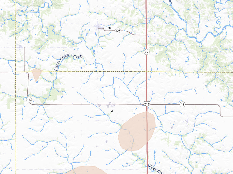 Radar-estimated hail-size map of the storm over Salem, IA on Apr 17, 2026