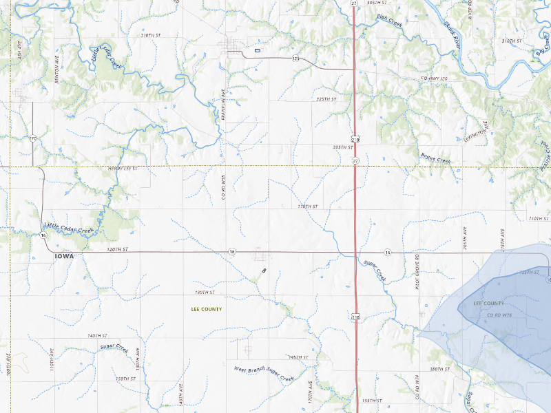 NEXRAD radar-signature map of the hail storm over Salem, IA on Aug 19, 2026
