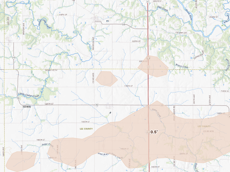 Radar-estimated hail-size map of the storm over Salem, IA