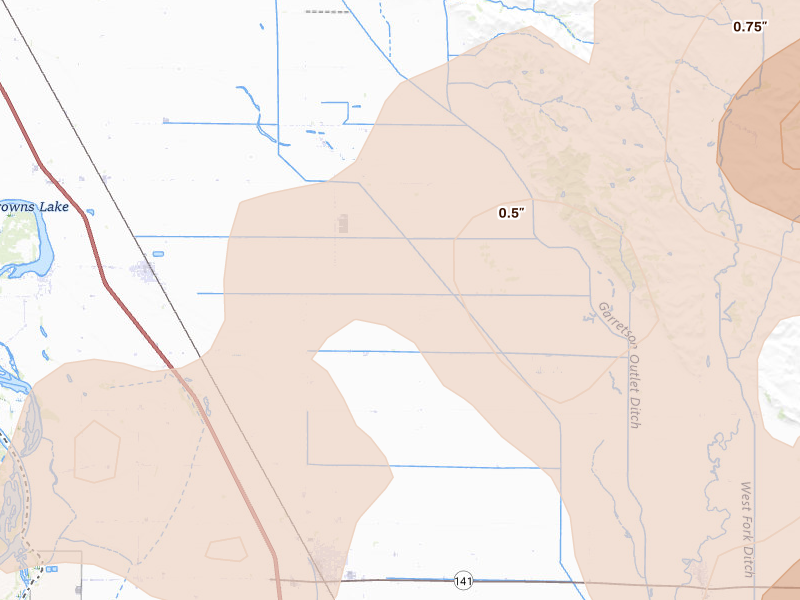 Radar-estimated hail-size map of the storm over Salix, IA on May 18, 2026