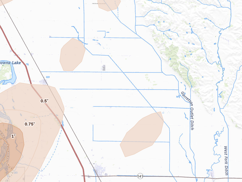 Radar-estimated hail-size map of the storm over Salix, IA on Jul 1, 2026
