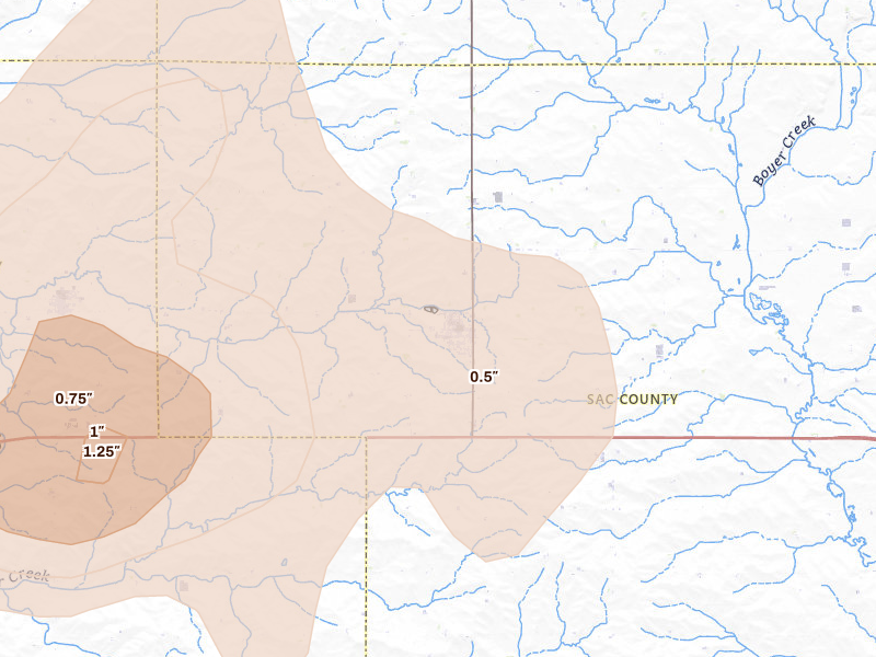 Radar-estimated hail-size map of the storm over Schaller, IA
