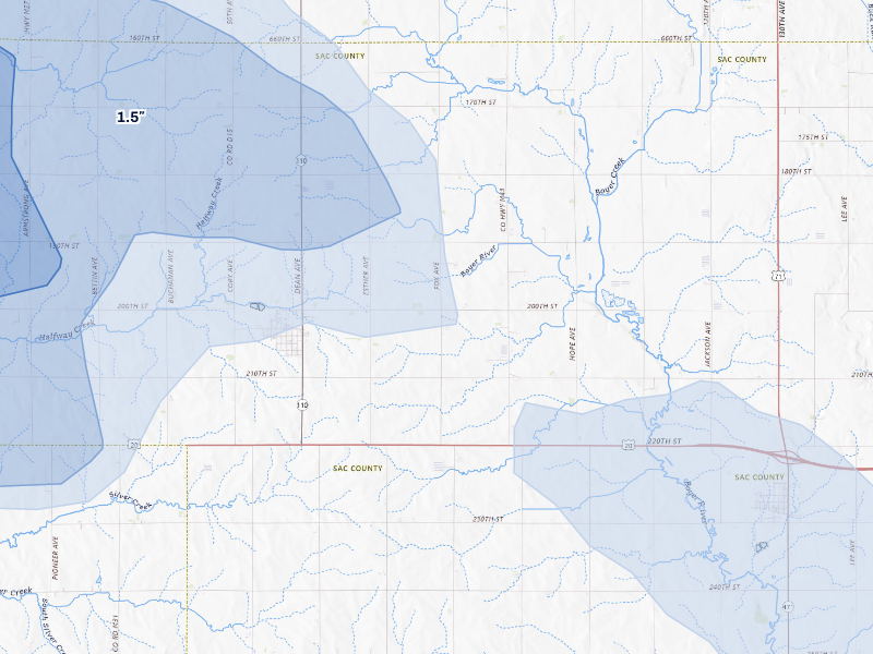 NEXRAD radar-signature map of the hail storm over Schaller, IA on Sep 6, 2026