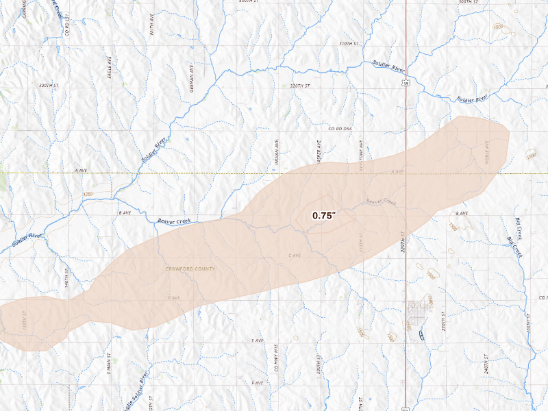 Radar-estimated hail-size map of the storm over Schleswig, IA