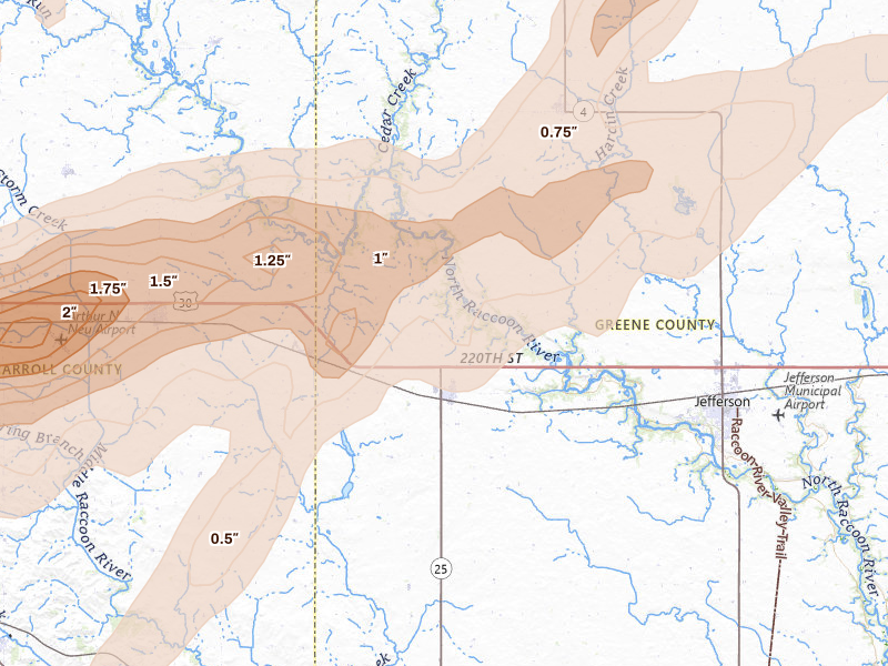 Radar-estimated hail-size map of the storm over Scranton, IA