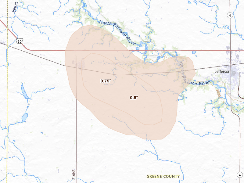 Radar-estimated hail-size map of the storm over Scranton, IA