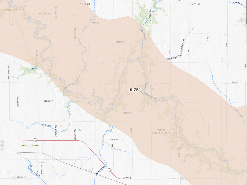 Radar-estimated hail-size map of the storm over Scranton, IA