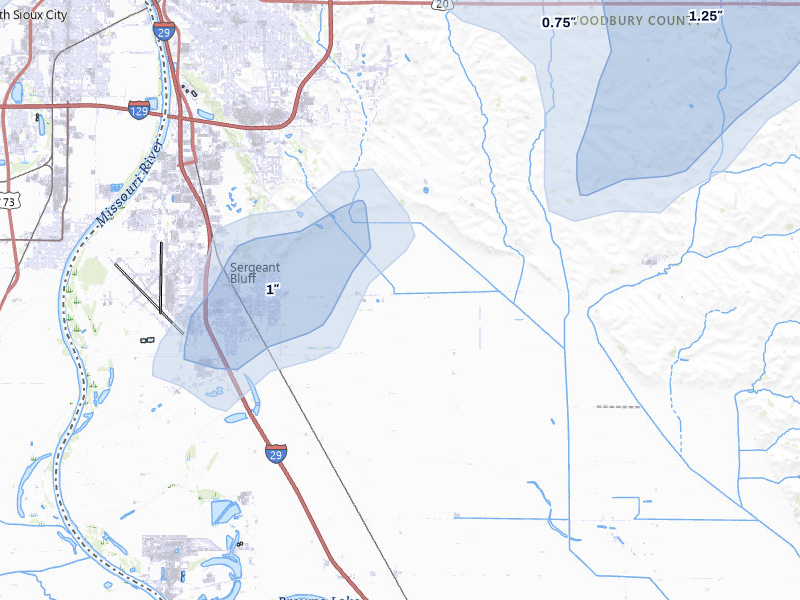 NEXRAD radar-signature map of the hail storm over Sergeant Bluff, IA on May 17, 2026