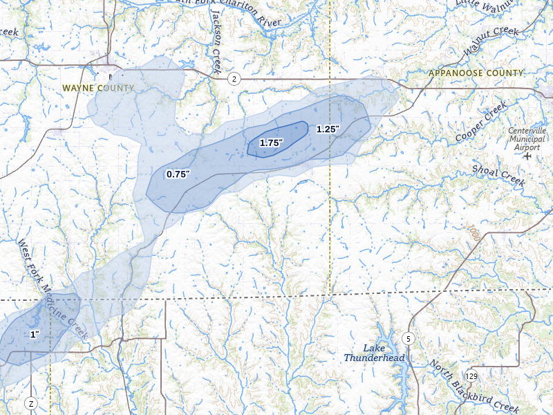 NEXRAD radar-signature map of the hail storm over Seymour, IA on Jul 3, 2026