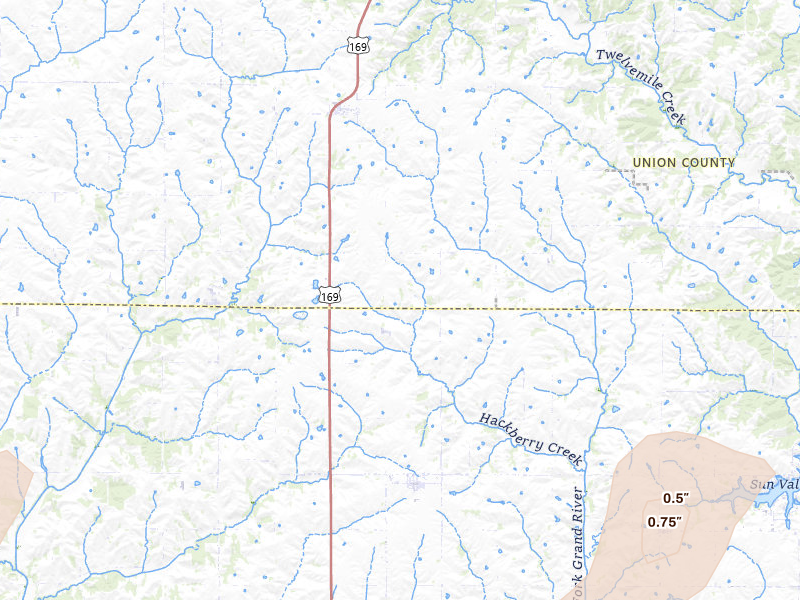 Radar-estimated hail-size map of the storm over Shannon City, IA on Apr 3, 2026