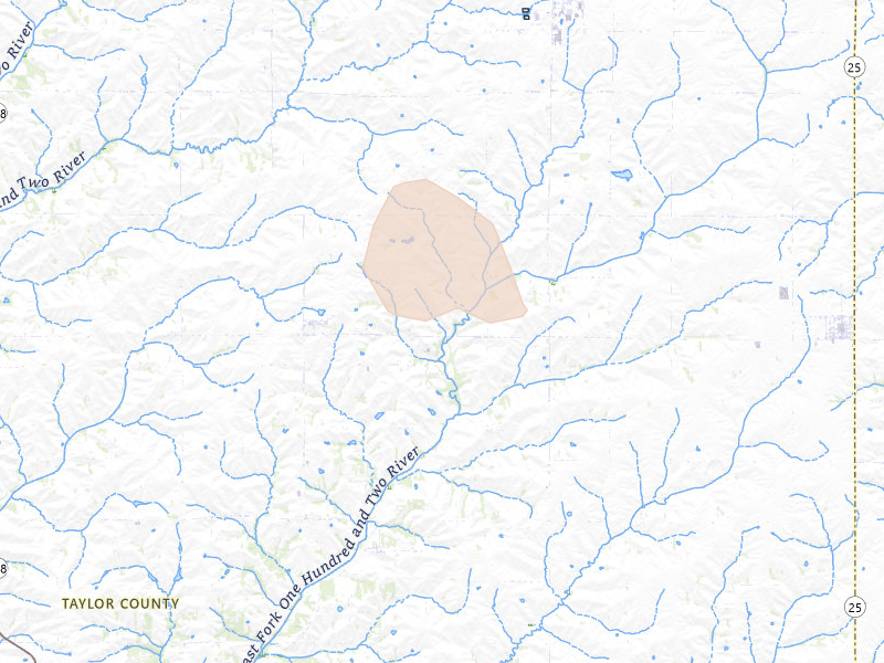 Radar-estimated hail-size map of the storm over Sharpsburg, IA on Jul 20, 2026