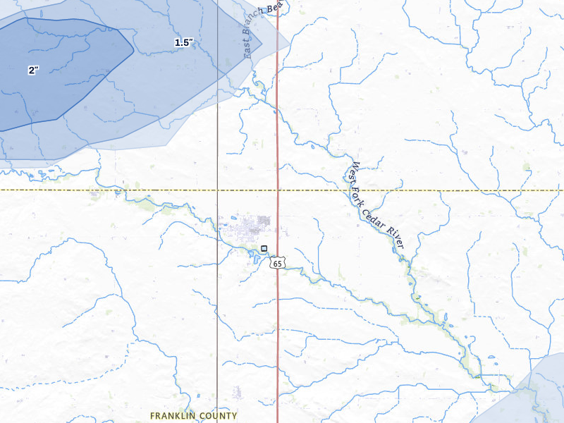 NEXRAD radar-signature map of the hail storm over Sheffield, IA on May 15, 2026