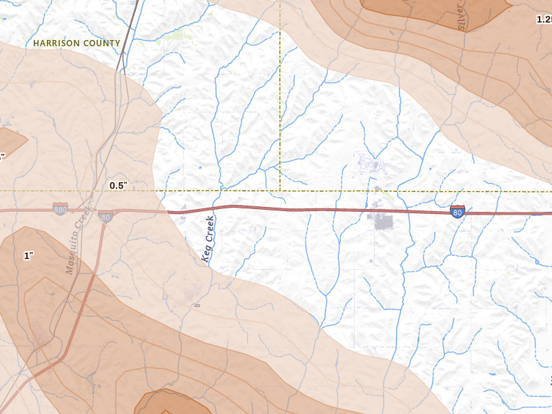Radar-estimated hail-size map of the storm over Shelby, IA on May 31, 2026