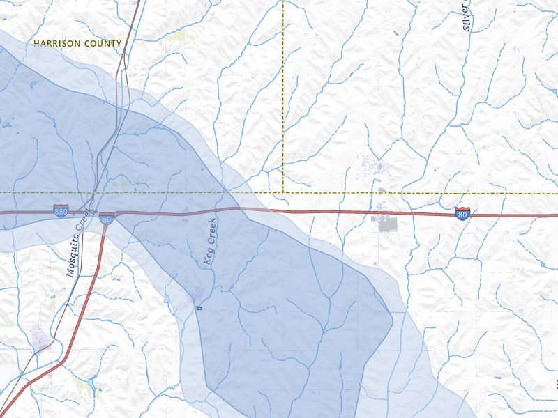 NEXRAD radar-signature map of the hail storm over Shelby, IA on Jul 8, 2026