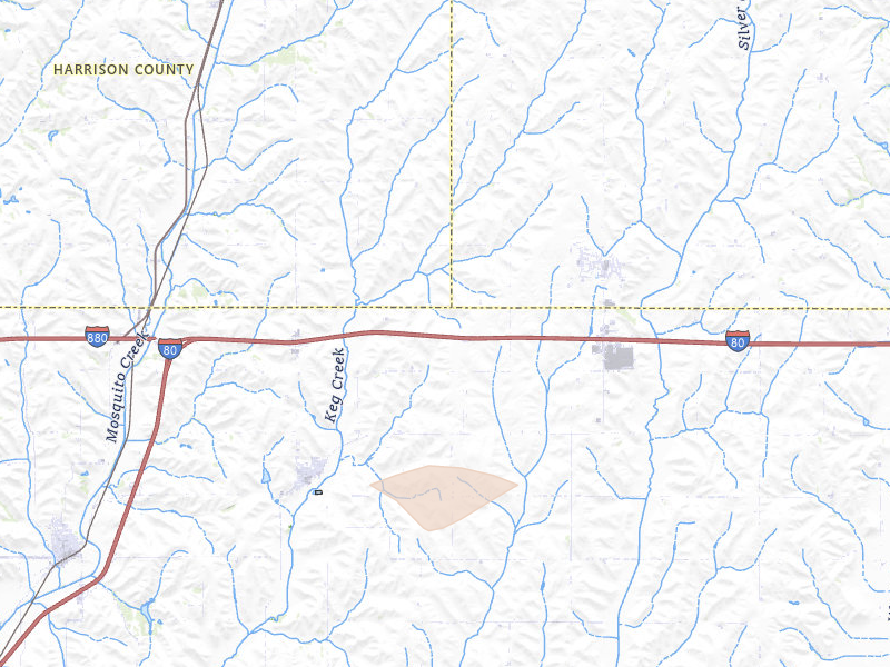 Radar-estimated hail-size map of the storm over Shelby, IA on Aug 8, 2026