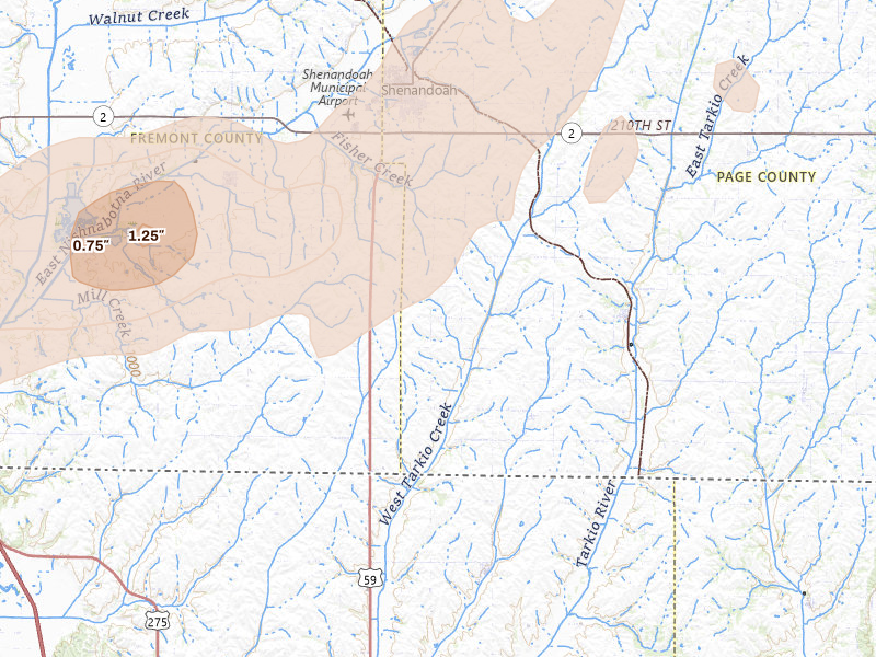 Radar-estimated hail-size map of the storm over Shenandoah, IA