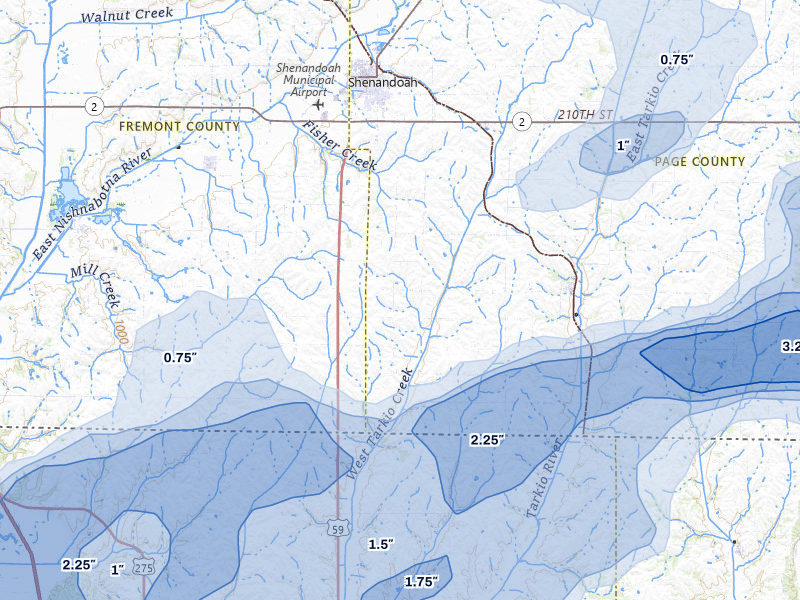 NEXRAD radar-signature map of the hail storm over Shenandoah, IA on May 18, 2026