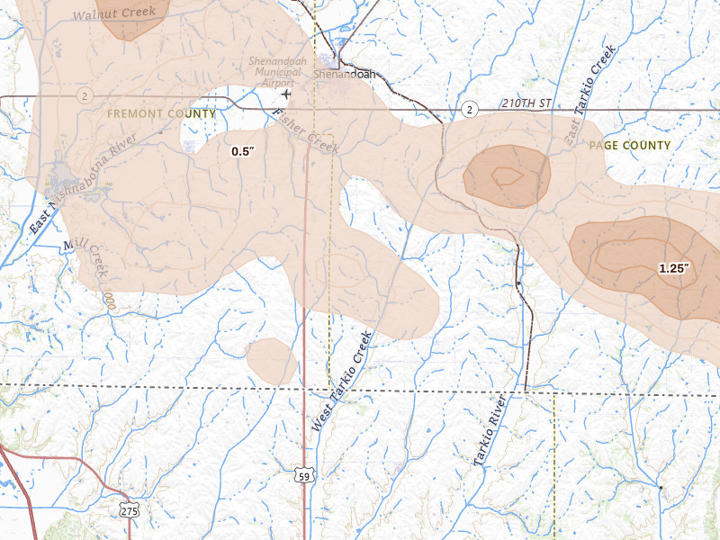 Radar-estimated hail-size map of the storm over Shenandoah, IA