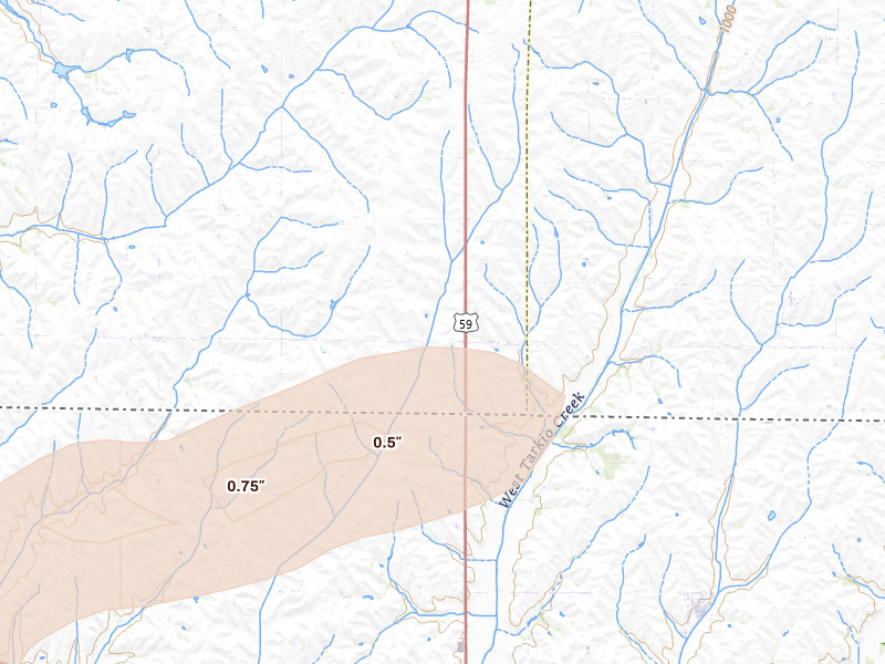 Radar-estimated hail-size map of the storm over Shenandoah, IA